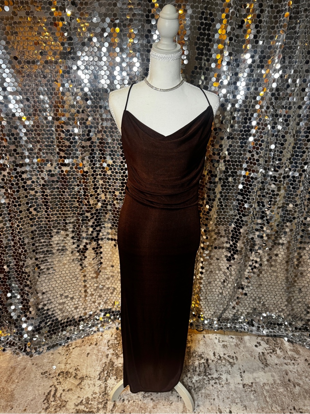 Forever 21 Chocolate Brown Cowl Neck Maxi Dress